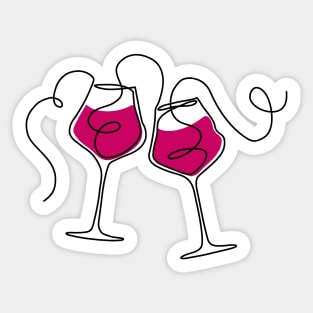 Continuous line art wine glasses Sticker